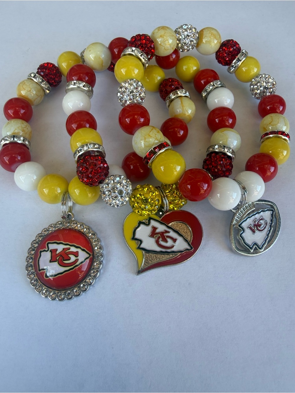 Kansas City Inspired Red Yellow White Beaded Charm Bracelet Set